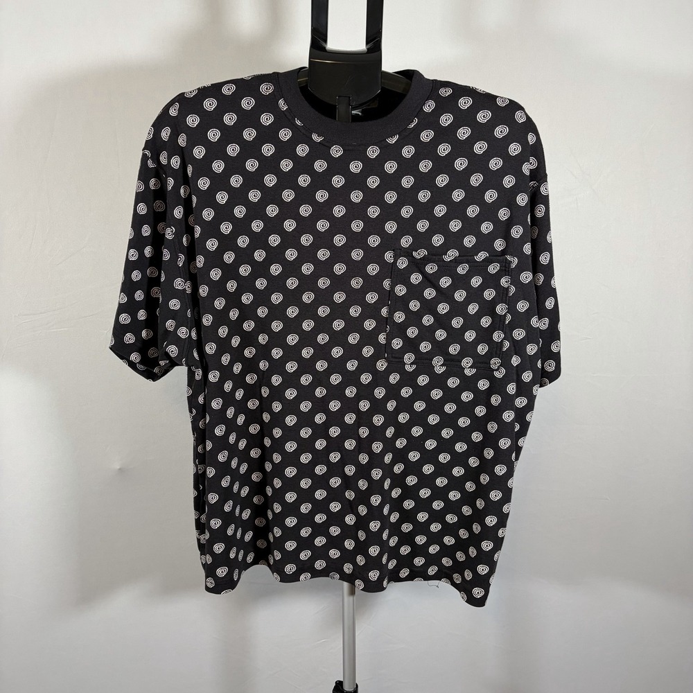 VTG Large Womens Swirl Black T-Shirt Pocket 90s 80s Emo Grunge Goth Skater Pads